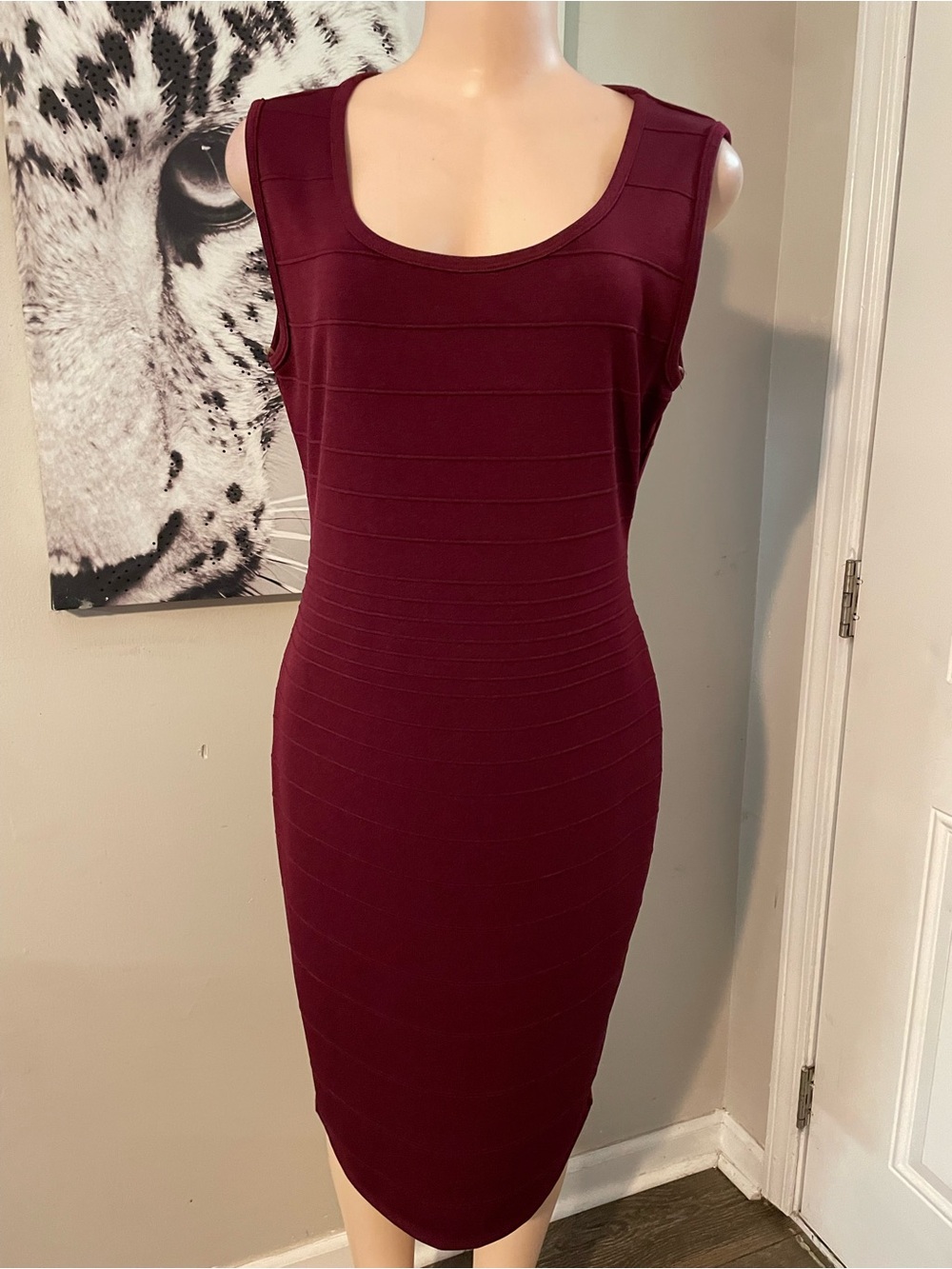 Ultra Teese Sleeveless Burgundy Bodycon Dress pattern XL 90s vibe stretch comfy